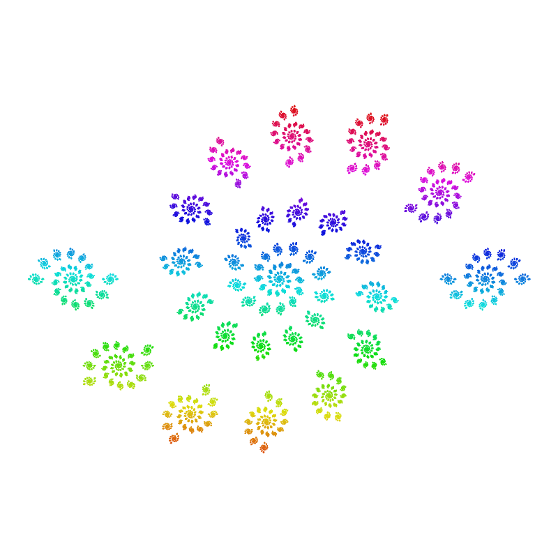スパイラル銀河の完成図（カオスゲーム法で描画）