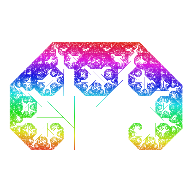 ピタゴラスの木の完成図（カオスゲーム法で描画）